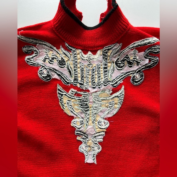 Collectors item. 80s rare Kansai Yamamoto red batwing wool sweater. Sz M - Picture 11 of 13